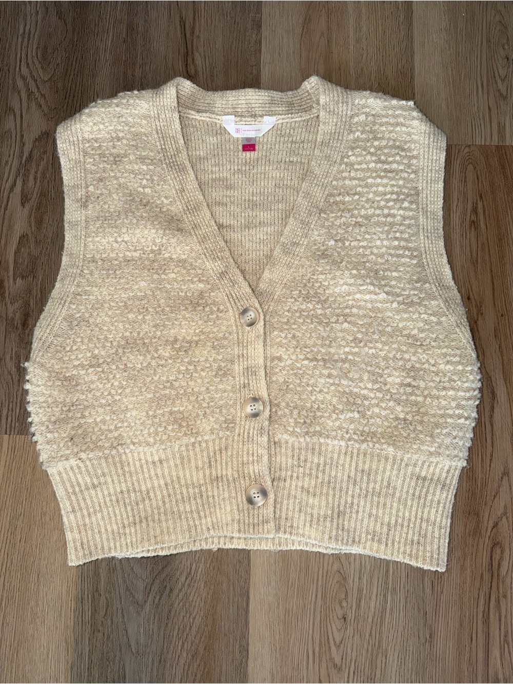 No Boundaries Cream Knit Button-Front Vest